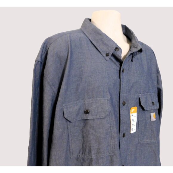 Carhartt Midweight Chambray Shirt Mens 3XL Blue Loose Fit Button Up Long Sleeve - Picture 4 of 7
